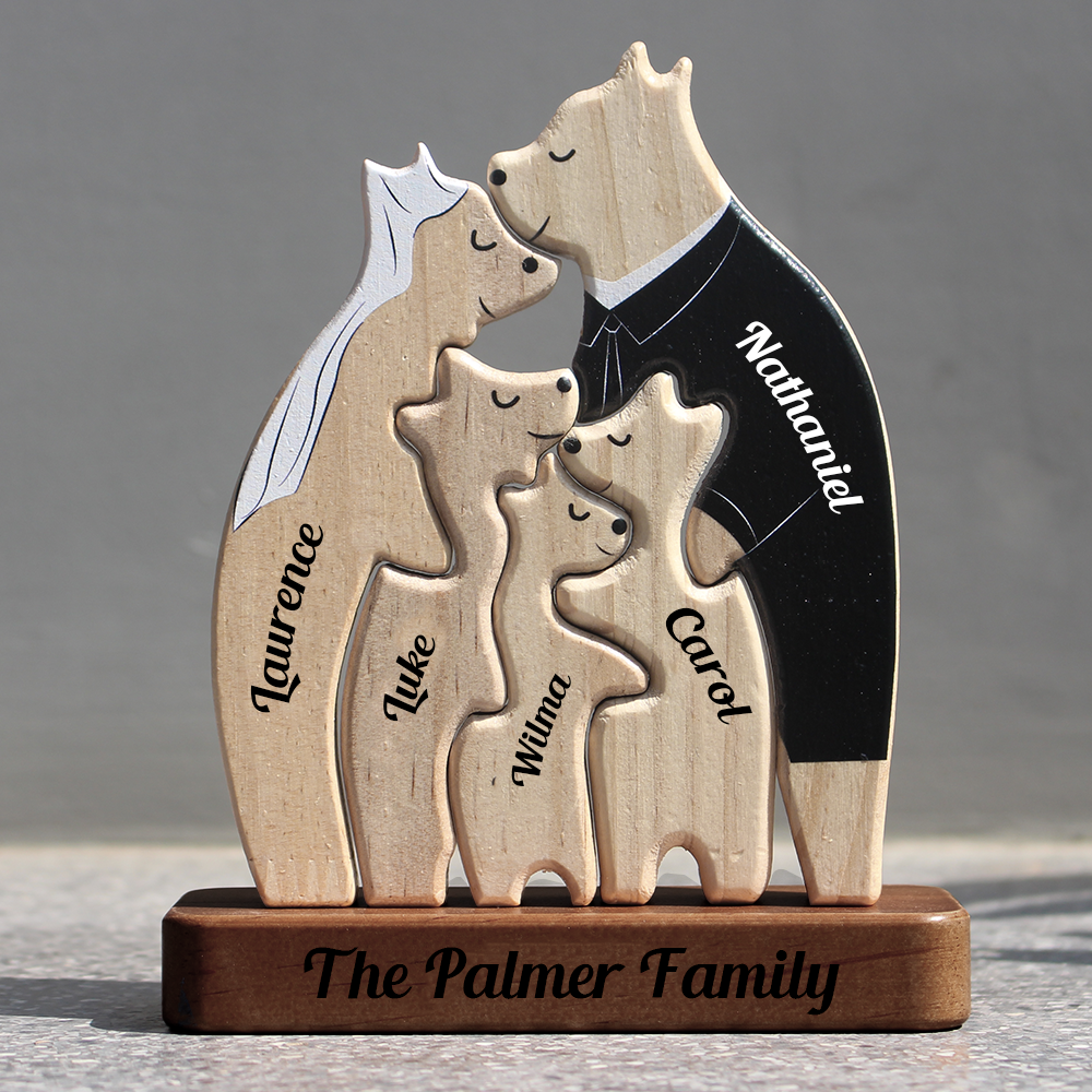 Anniversary Married Wooden Bears Colors Family with Clothes - Puzzle Wooden Bears Family - Wooden Pet Carvings