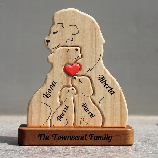 Personalized Lion Wooden Family - Puzzle Wooden Family - Wooden Pet Carvings