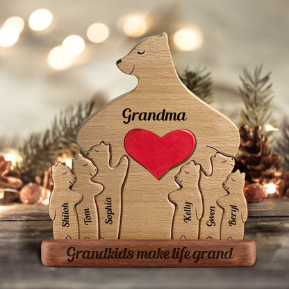 Wooden Bear Love Dad Mom Grandma - Puzzle Wooden Bears Family - Wooden Pet Carvings