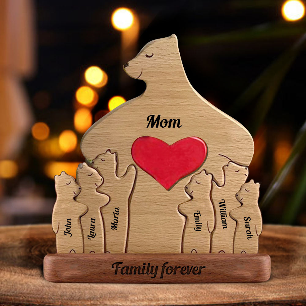 Wooden Bear Love Dad Mom Grandma - Puzzle Wooden Bears Family - Wooden Pet Carvings