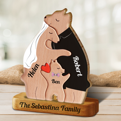 Anniversary Married Wooden Bears Colors Family with Clothes - Puzzle Wooden Bears Family - Wooden Pet Carvings