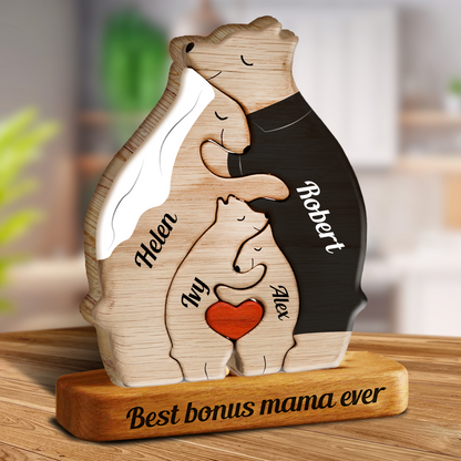 Anniversary Married Wooden Bears Colors Family with Clothes - Puzzle Wooden Bears Family - Wooden Pet Carvings