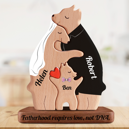 Anniversary Married Wooden Bears Colors Family with Clothes - Puzzle Wooden Bears Family - Wooden Pet Carvings