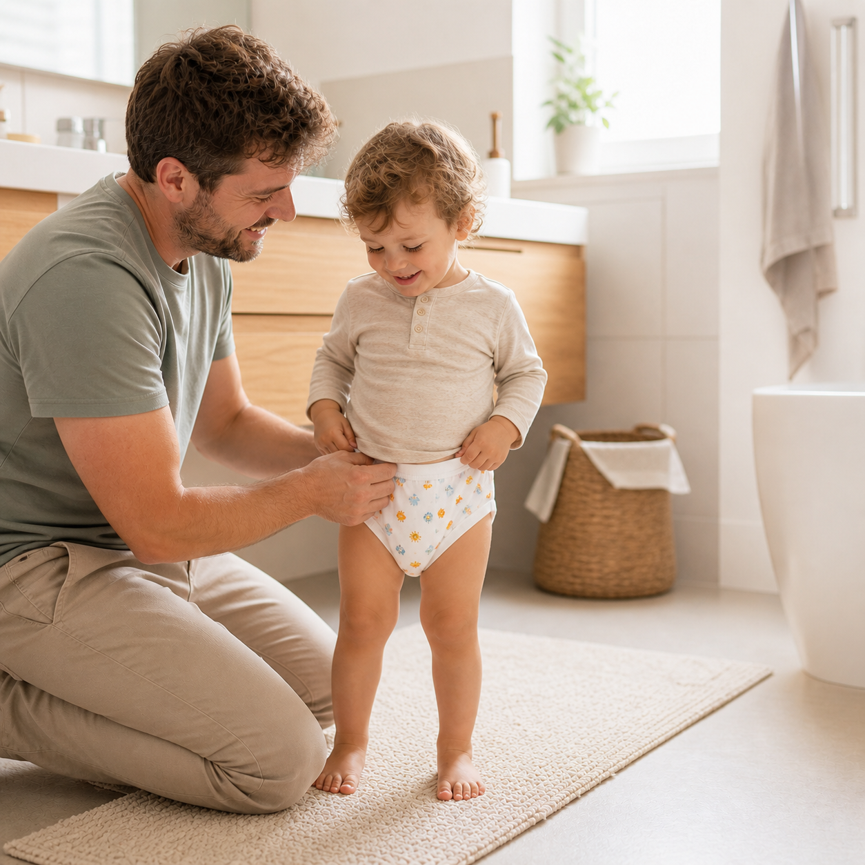 Genitore e bambino durante la routine del vasino